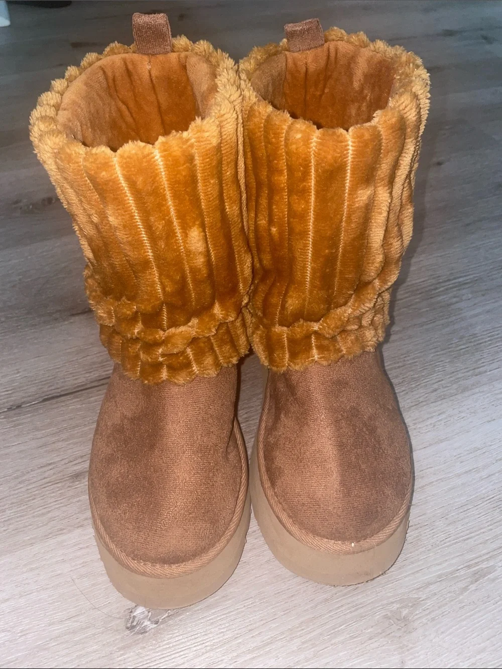 Cozy Faux Suede Ruffle Cuff Boots | Women’s Size 8